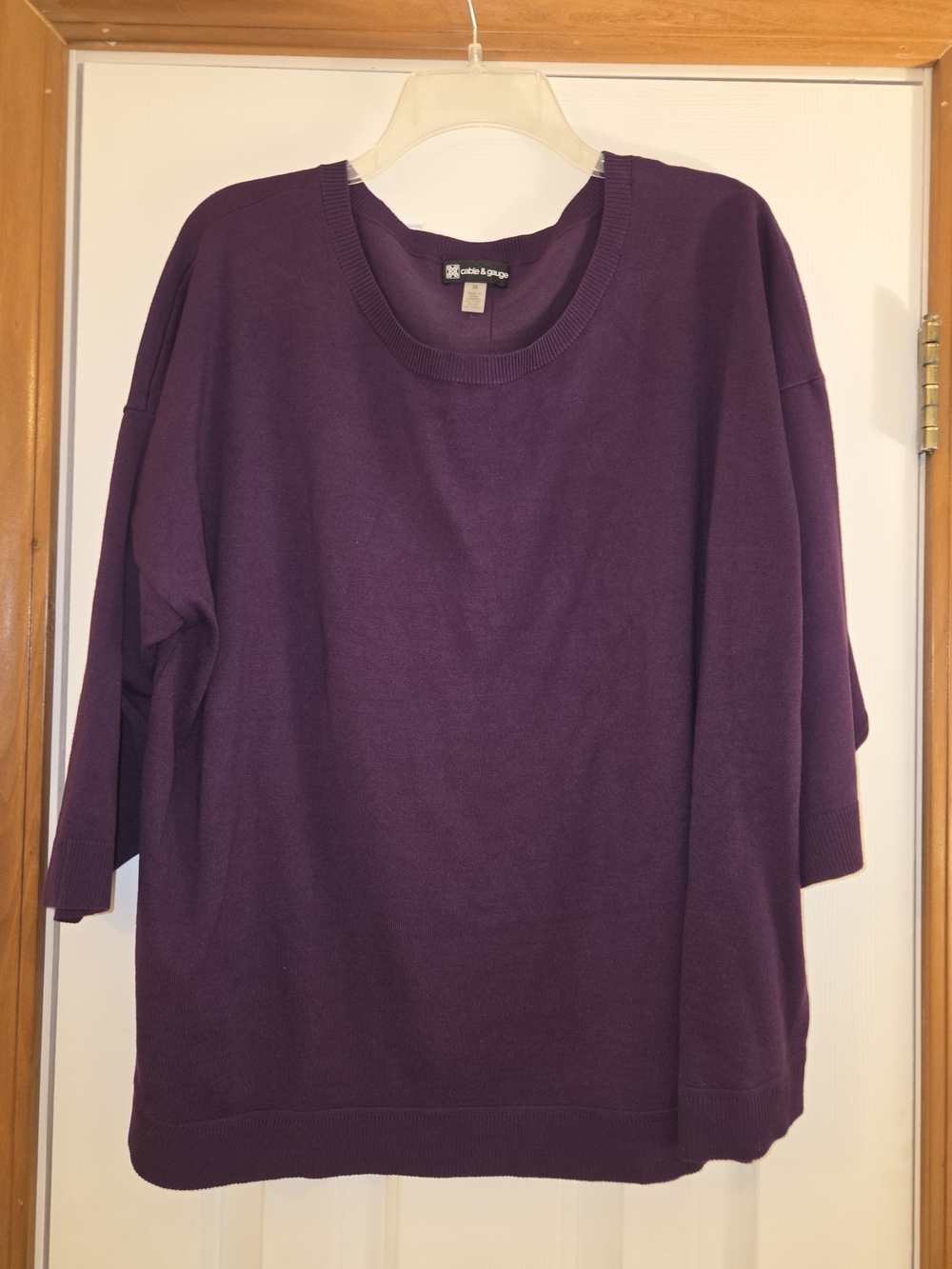 Cable & Gauge Purple Relaxed Crewneck Sweater With Button Down Back - Picture 2 of 6